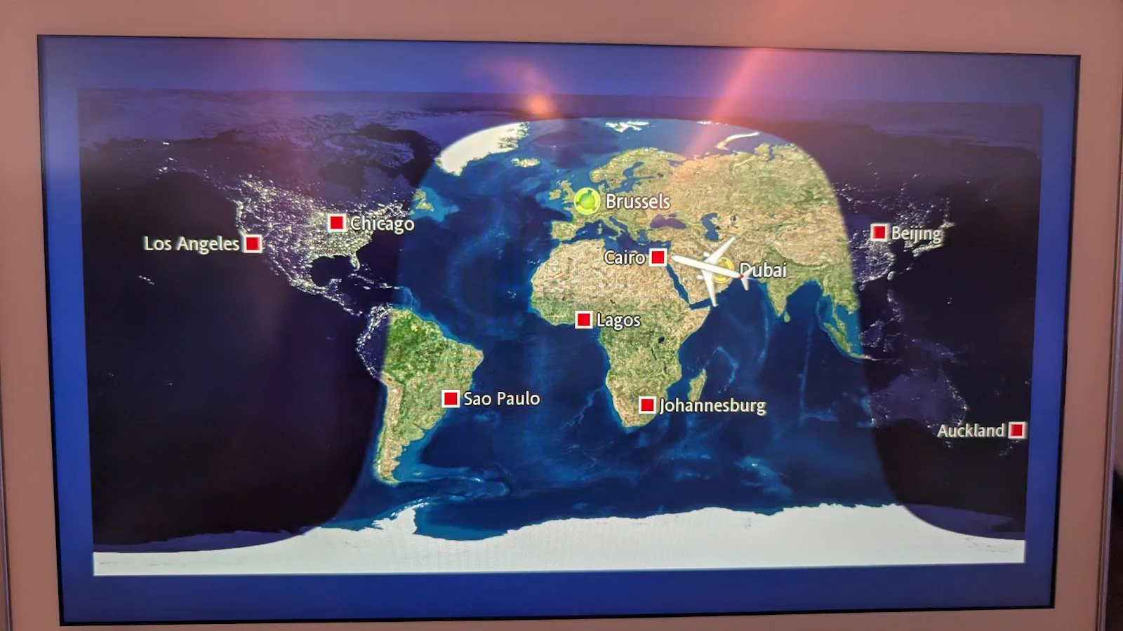 Global flight path from Dubai to Brussels