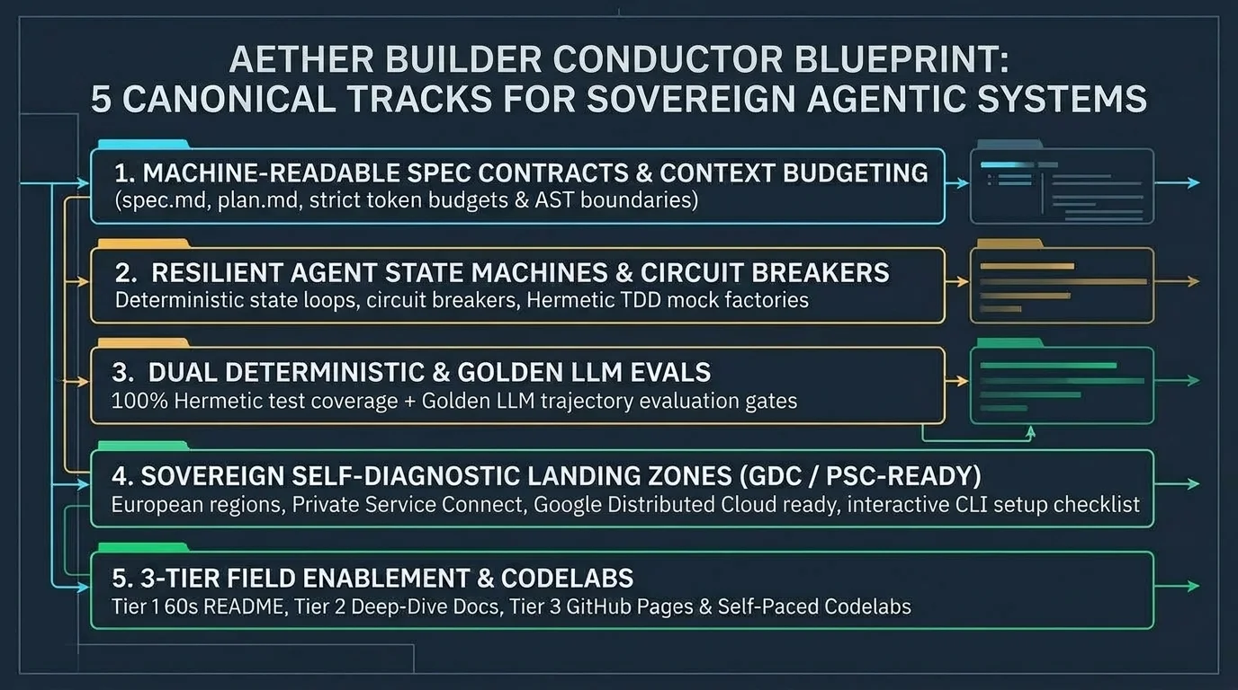 Aether Builder Conductor Blueprint — 5 Canonical Tracks for Sovereign Agentic Systems