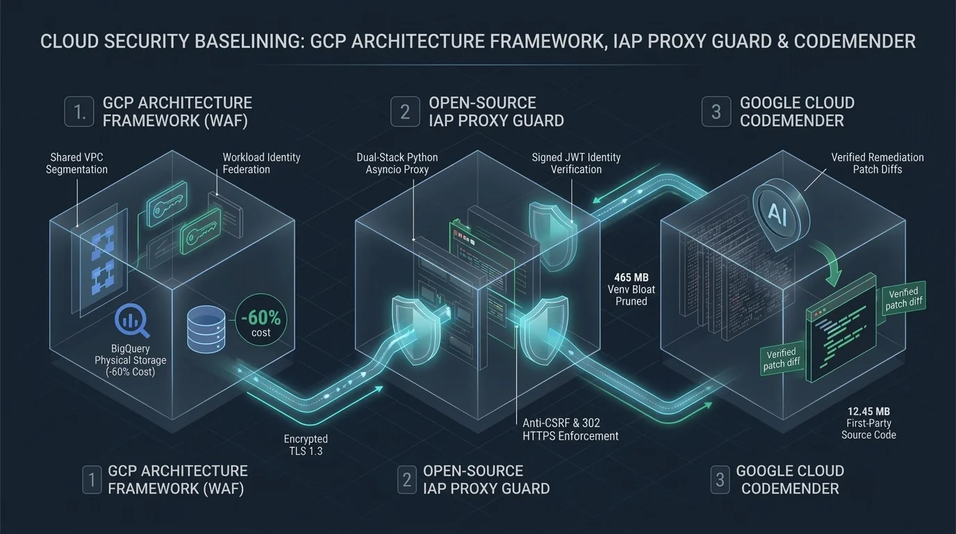 Cloud Security Baselining: Google Cloud Architecture Framework (WAF), Open-Source IAP Proxy Guard, and Google Cloud CodeMender