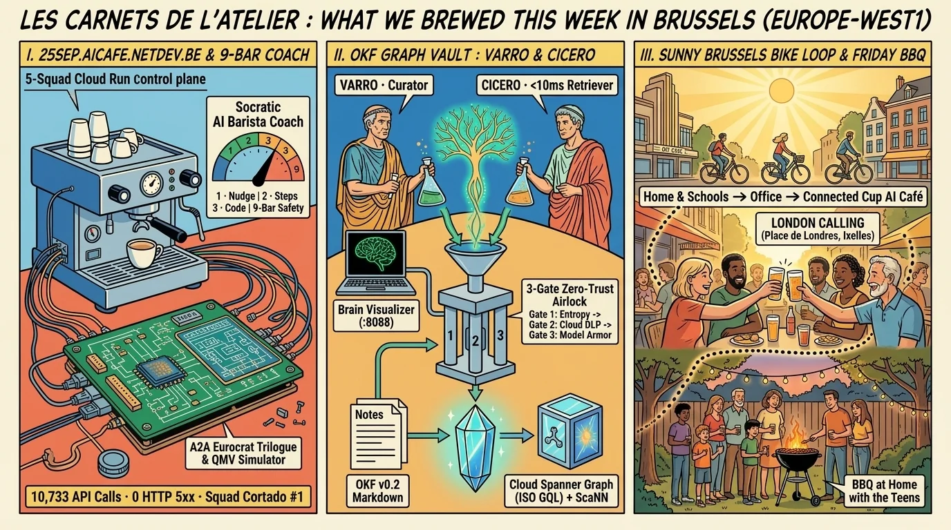 Les Carnets de l'Atelier: 3-Panel Ligne Claire Technical Comic Strip of the Week's Engineering Brews and Sunny Brussels Bike Loop